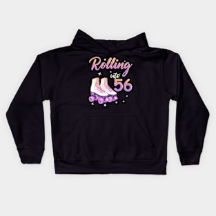 56 Years Old Birthday Girls Rolling Into  56th Birthday Kids Hoodie